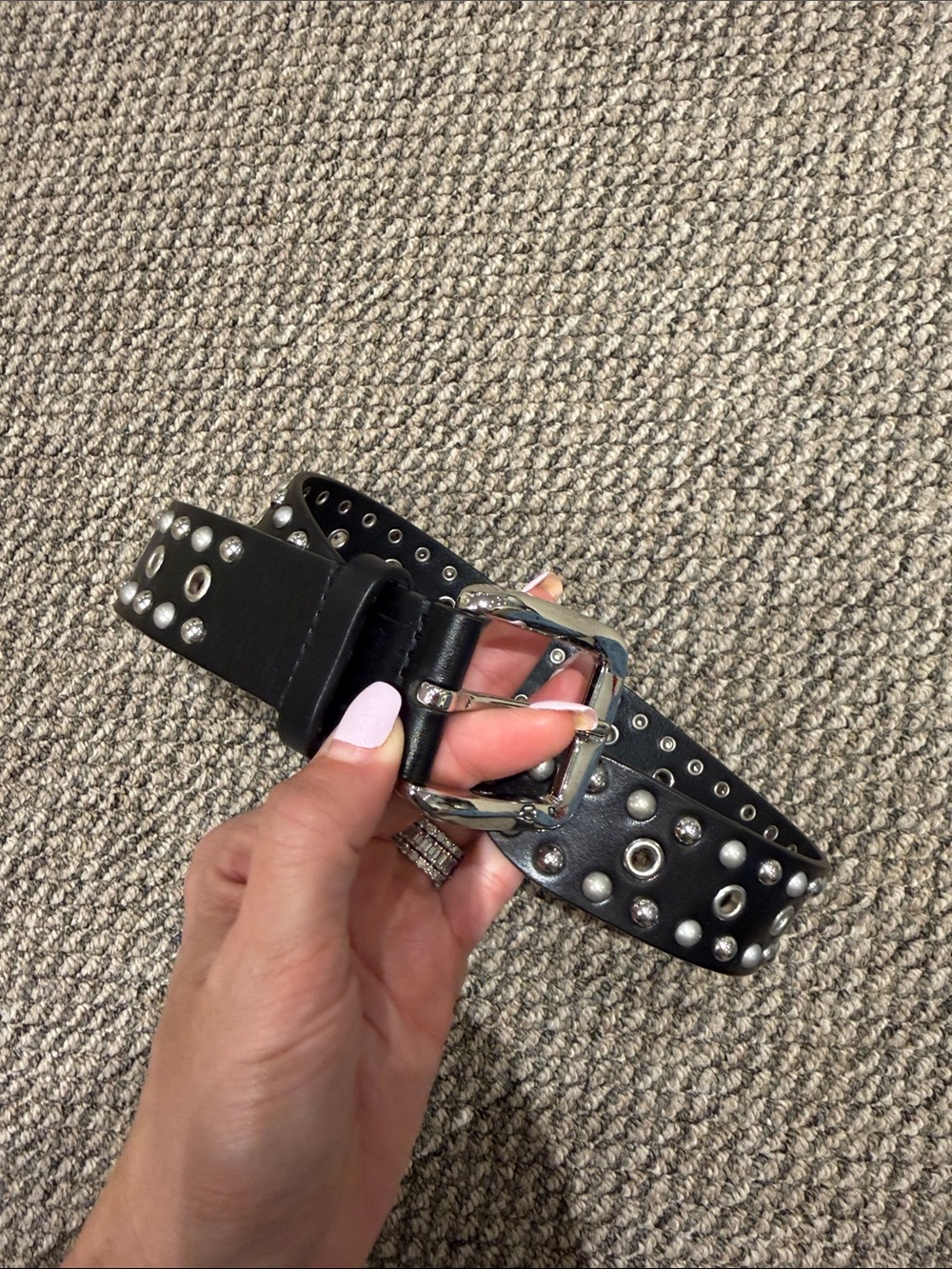 Isabel Marant Black Leather Studded Belt with Silver Hardware
